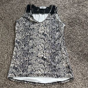 Crazy Train Snake-Print Tank with Lace Yoke - Black & Cream